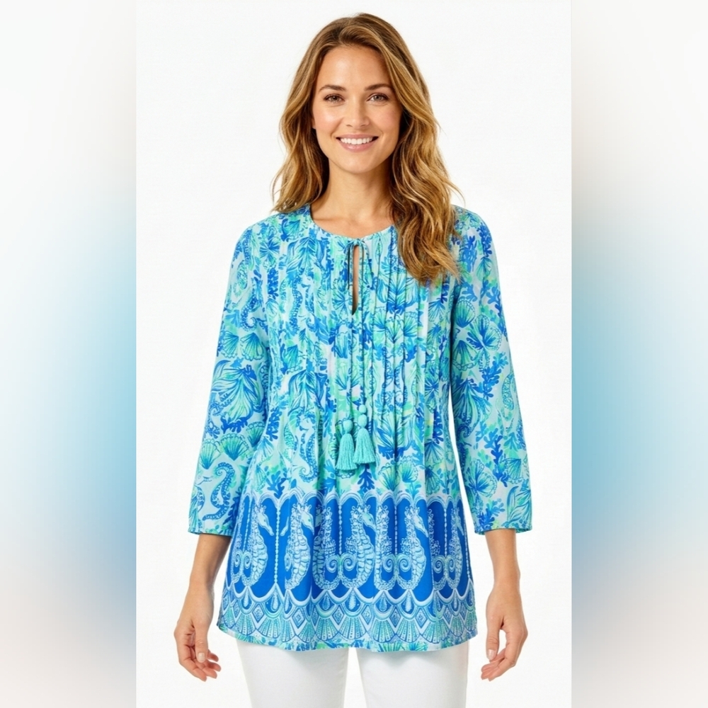 NWOT Lilly Pulitzer Marilina Sea Glass Aqua Seeing Double Engineered Tunic XXS